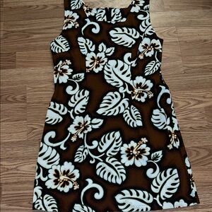 Tropical Brown and White Sleeveless Mini Dress